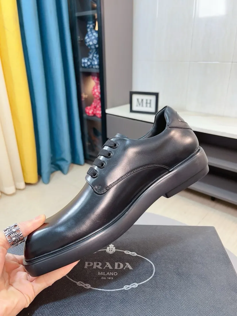 Men's shoes 💰540🌹🌹【PRADA Leather Shoes】Top purchasing agency Original imported Italian custom-made open-edge beaded cowhide leather surface, fully imported water-dyed breathable cowhide lining, original factory special molded sole super comfortable, size: 38-44